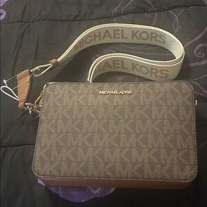 Michael Kors Logo Crossbody in Brown and Tan